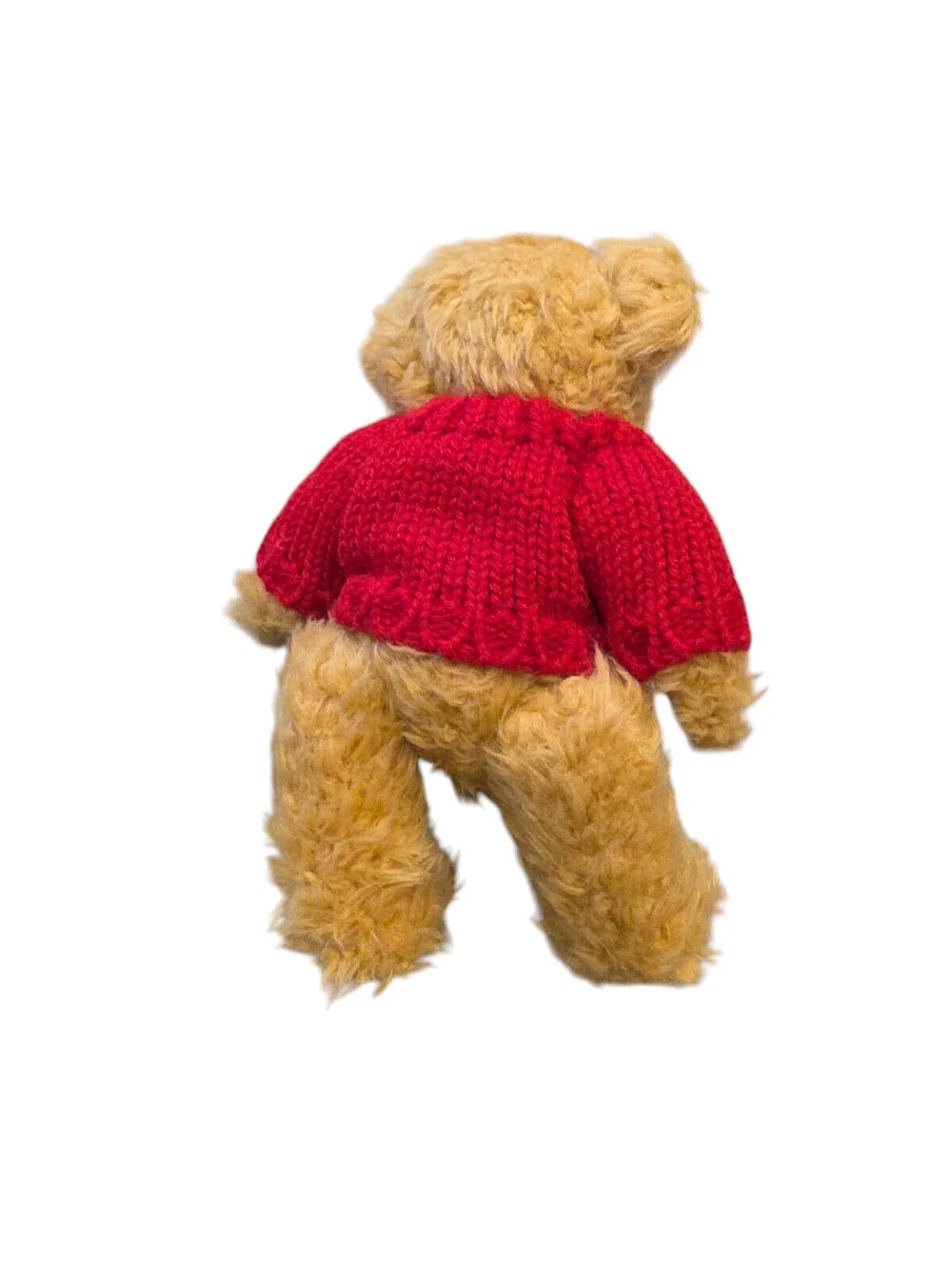 Vintage Jointed Plush Teddy Bear Stuffed Animal Wearing Christmas Sweater Beige